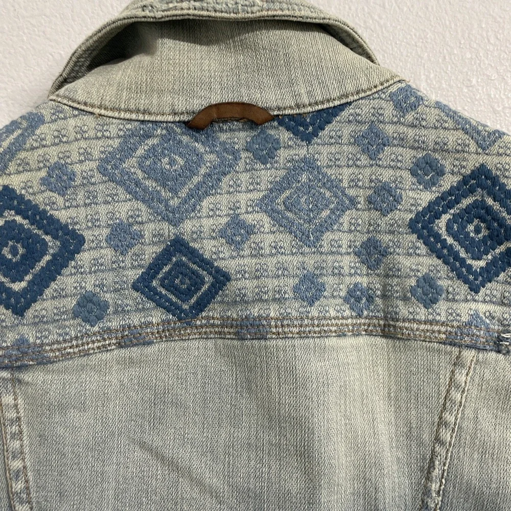 Anthropologie Pilcro and the Letterpress Embroidered Denim Jacket Terry Sleeve S